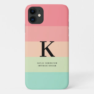 Pastel Rainbow Colorblock Stripe Pink Monogram on Case-Mate iPhone Case