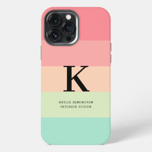 Pastel Rainbow Colorblock Stripe Pink Monogram on iPhone 13 Pro Max Case