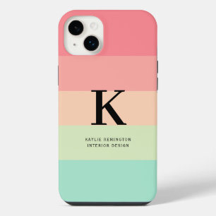 Pastel Rainbow Colorblock Stripe Pink Monogram on iPhone 14 Plus Case