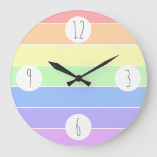 Pastel Rainbow Colorful Stripes Pattern Large Clock