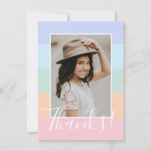 Pastel Rainbow Colour Block Stripes Photo Thank Yo You Card