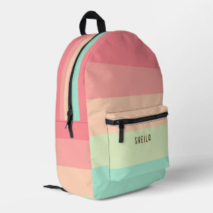 Pastel Rainbow colour Personalised with Name Printed Backpack