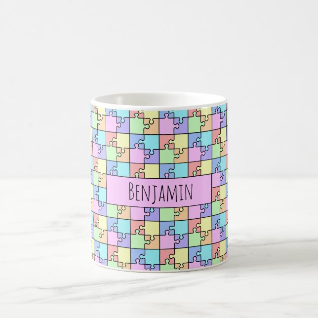 Pastel Rainbow Colour Puzzle Geometric Name Coffee Mug (Center)