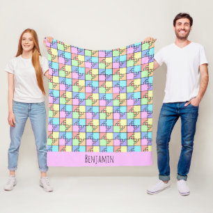 Pastel Rainbow Colour Puzzle Geometric Name Fleece Blanket