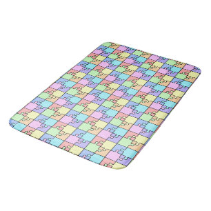 Pastel Rainbow Colour Puzzle Geometric Pattern Bath Mat