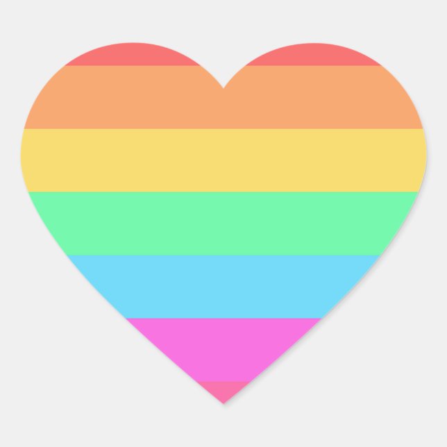 Pastel Rainbow Colour Stripes Design  Heart Sticker (Front)