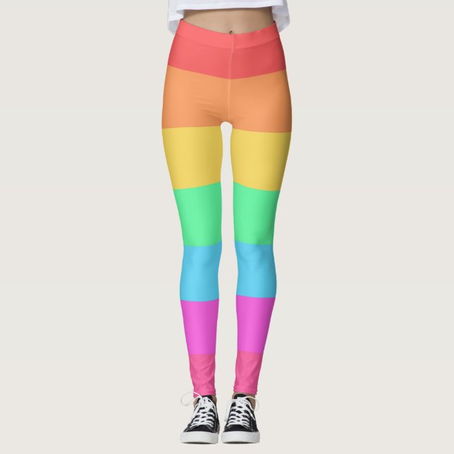 Pastel Rainbow Colour Stripes Design  Leggings (Front)