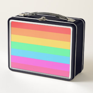 Pastel Rainbow Colour Stripes Design Metal Lunch Box