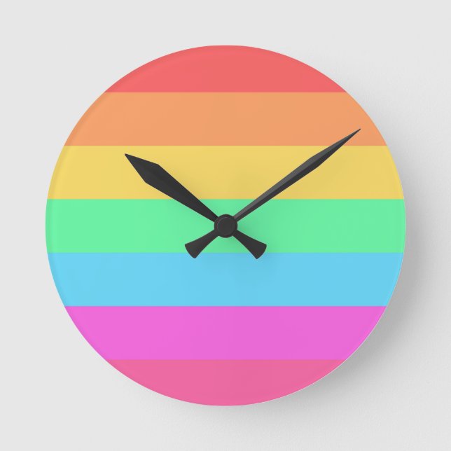 Pastel Rainbow Colour Stripes Design  Round Clock (Front)