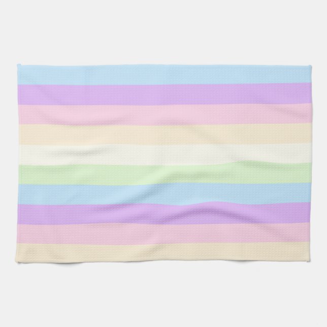 Pastel Rainbow Coloured Stripe Pattern Tea Towel (Horizontal)