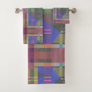 Pastel Rainbow Colourful Geometric Bath Towel Set