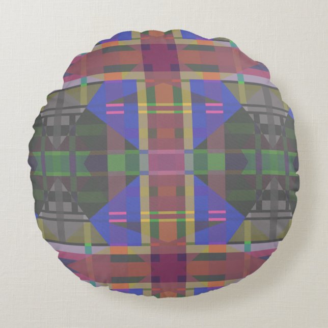 Pastel Rainbow Colourful Geometric Round Cushion (Front)