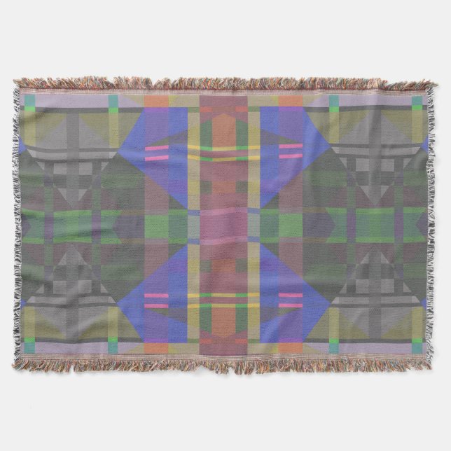Pastel Rainbow Colourful Geometric Throw Blanket (Front)
