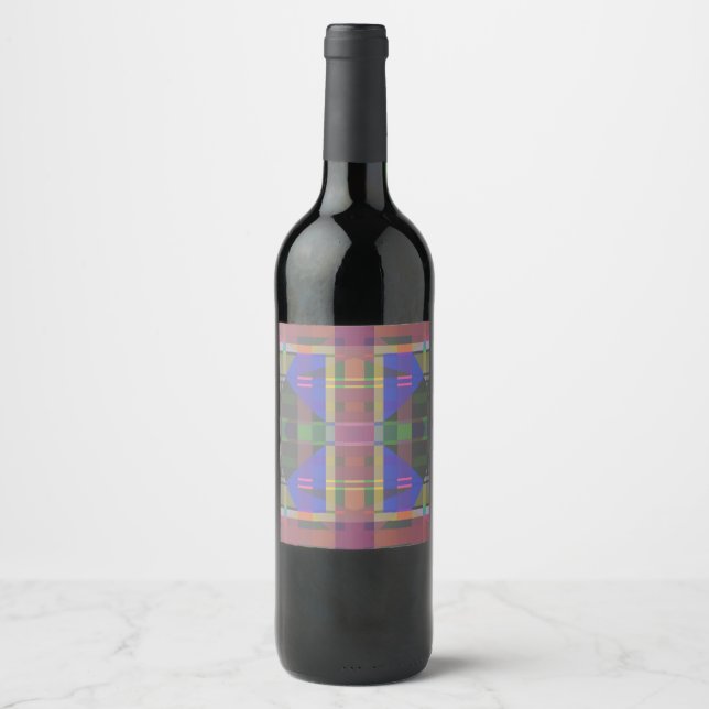 Pastel Rainbow Colourful Geometric Wine Label (Front)