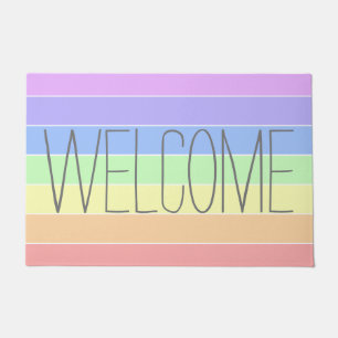 Pastel Rainbow Colourful Stripes Cute Welcome Doormat
