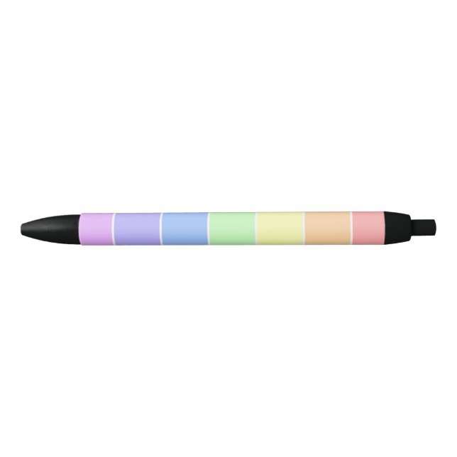 Pastel Rainbow Colourful Stripes Pattern Black Ink Pen (Front)