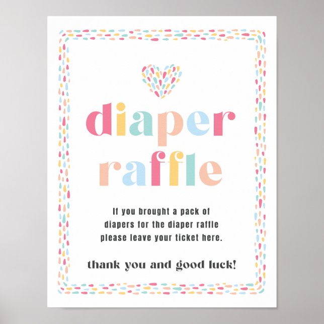 Pastel Rainbow Colours Baby Shower Diaper Raffle Poster (Front)