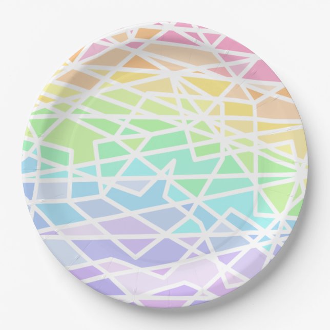 Pastel Rainbow Colours Geometric Paper Plates (Front)