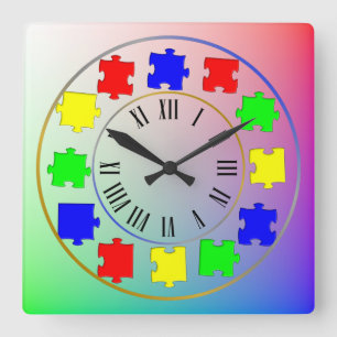 Pastel Rainbow Colours Jigsaw Puzzle on Roman Mark Square Wall Clock