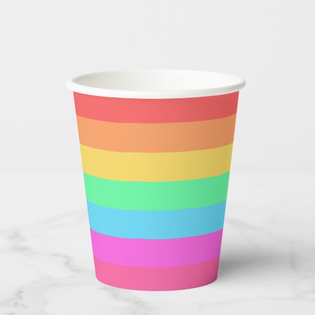 Pastel Rainbow Colours Stripes Design  Paper Cups (Front)