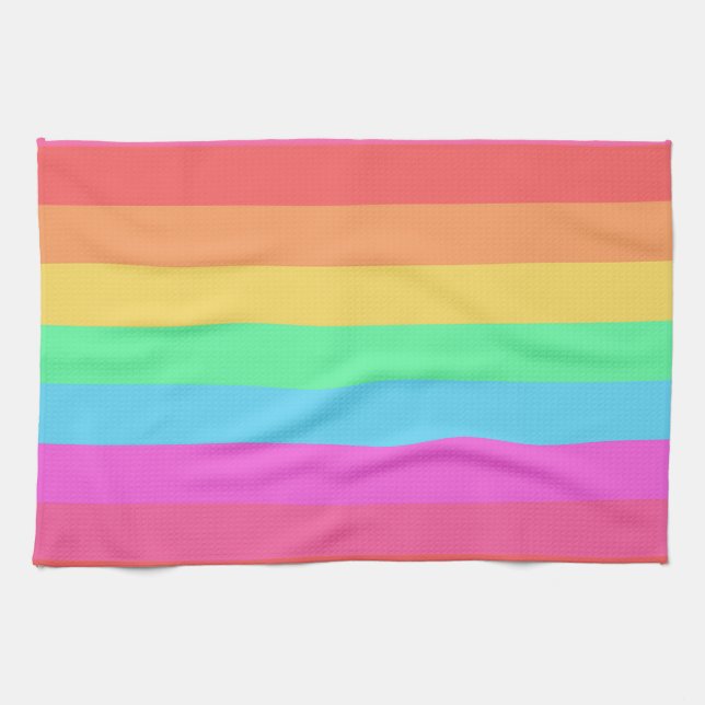 Pastel Rainbow Colours Stripes Design  Tea Towel (Horizontal)