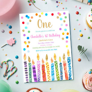 Pastel Rainbow Confetti 1st Birthday Invitation