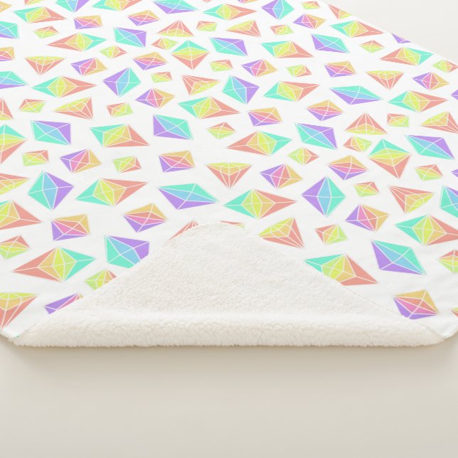 Pastel Rainbow Crystals Pattern Sherpa Blanket (3/4)