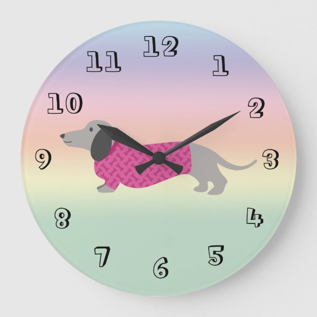 Pastel Rainbow Dachshund Wall Clock (Front)