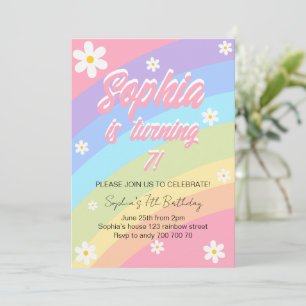 Pastel Rainbow Daisy Flower Birthday Invitation
