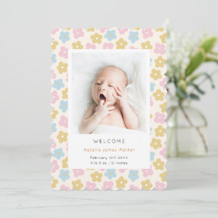 Pastel Rainbow Daisy Flower Cute Simple Birth Announcement
