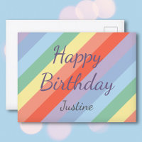Pastel Rainbow Diagonal Stripes Birthday
