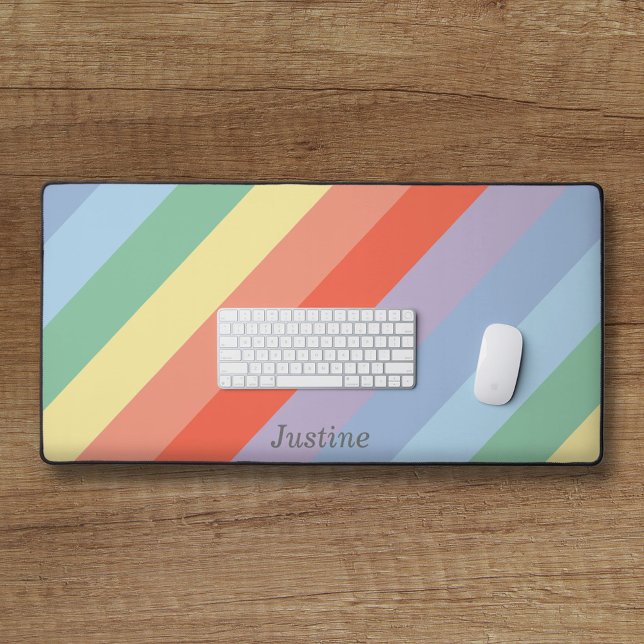 Pastel Rainbow Diagonal Stripes  Desk Mat (Pastel Rainbow Diagonal Stripes Desk Mat)
