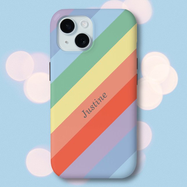 Pastel Rainbow Diagonal Stripes  iPhone 15 Case (Pastel Rainbow Diagonal Stripes Phone Case)