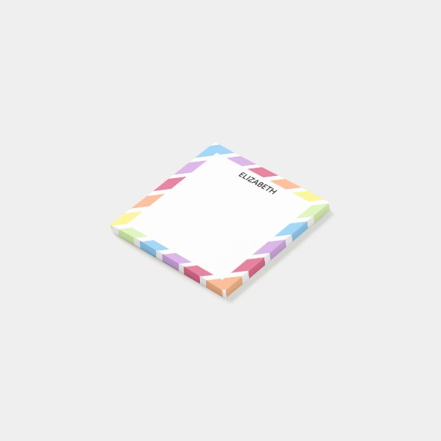 Pastel Rainbow Diagonal Stripes Name | Personalise Post-it Notes (Angled)
