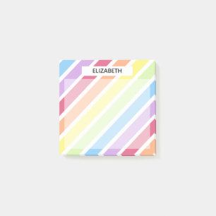 Pastel Rainbow Diagonal Stripes Personalise Post-it Notes