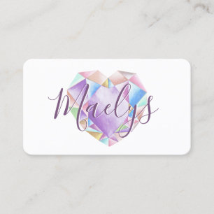 Pastel Rainbow Diamond Heart Add QR Code Cute Glam Business Card