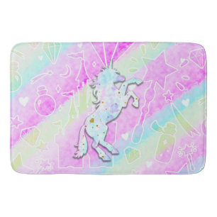 Pastel Rainbow Diamonds & Stars Magical Unicorn Bath Mat