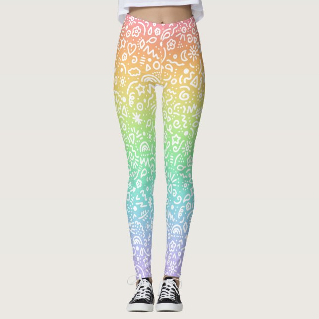 Pastel Rainbow Doodles Leggings (Front)
