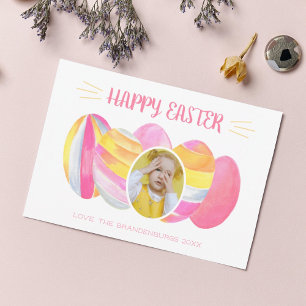 Pastel Rainbow Easter Egg Photo Watercolor Holiday Card