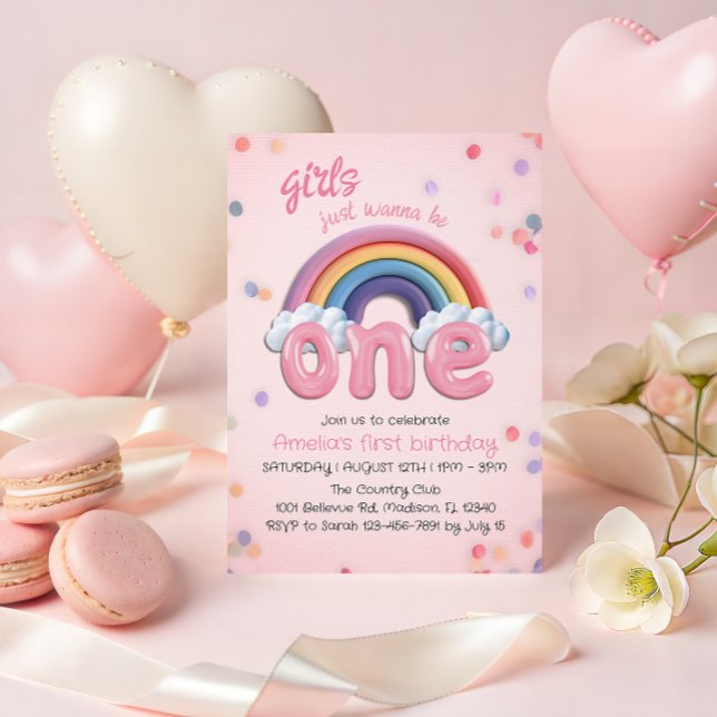 Pastel Rainbow First Birthday Invitation for Girl (Creator Uploaded)