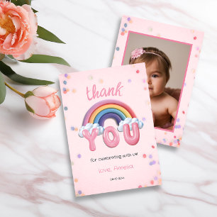 Pastel Rainbow First Birthday Thank You Photo Card