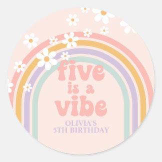 Pastel rainbow Five is a Vibe 5th birthday Classic Round Sticker