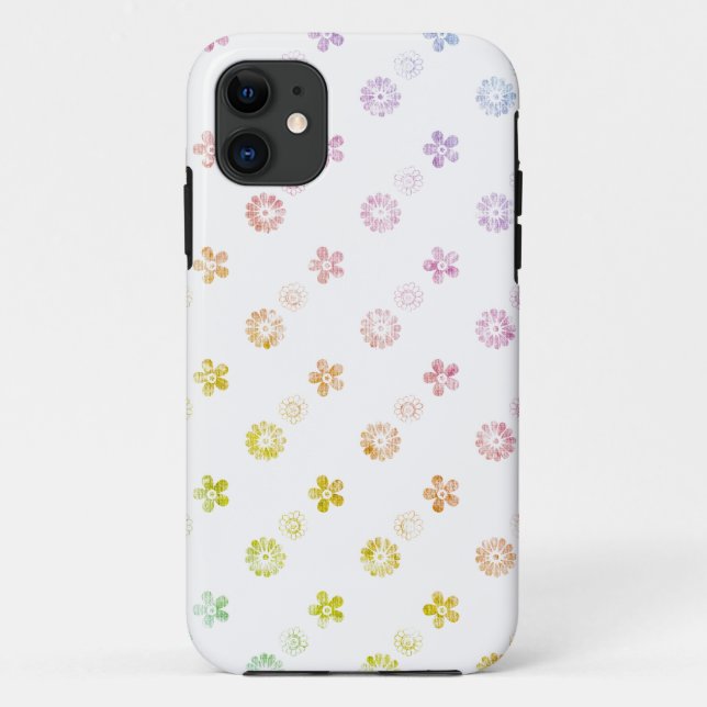 Pastel Rainbow Floral Striped White Case (Back)