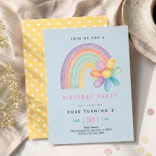 Pastel Rainbow Flower 2nd Birthday Invitation