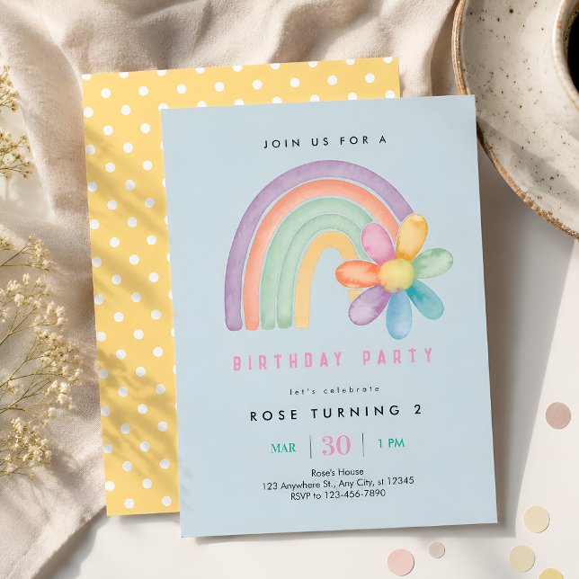 Pastel Rainbow Flower 2nd Birthday Invitation (Creator Uploaded)