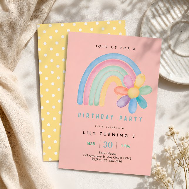 Pastel Rainbow Flower 3rd Birthday Invitation (Creator Uploaded)