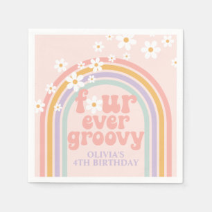Pastel rainbow Four Ever Groovy 4th birthday Napkin