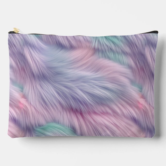 Pastel Rainbow Fur Accessory Pouch (Front)