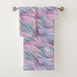 Pastel Rainbow Fur Bath Towel Set