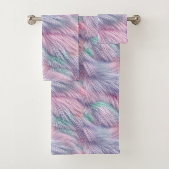 Pastel Rainbow Fur Bath Towel Set (Insitu)